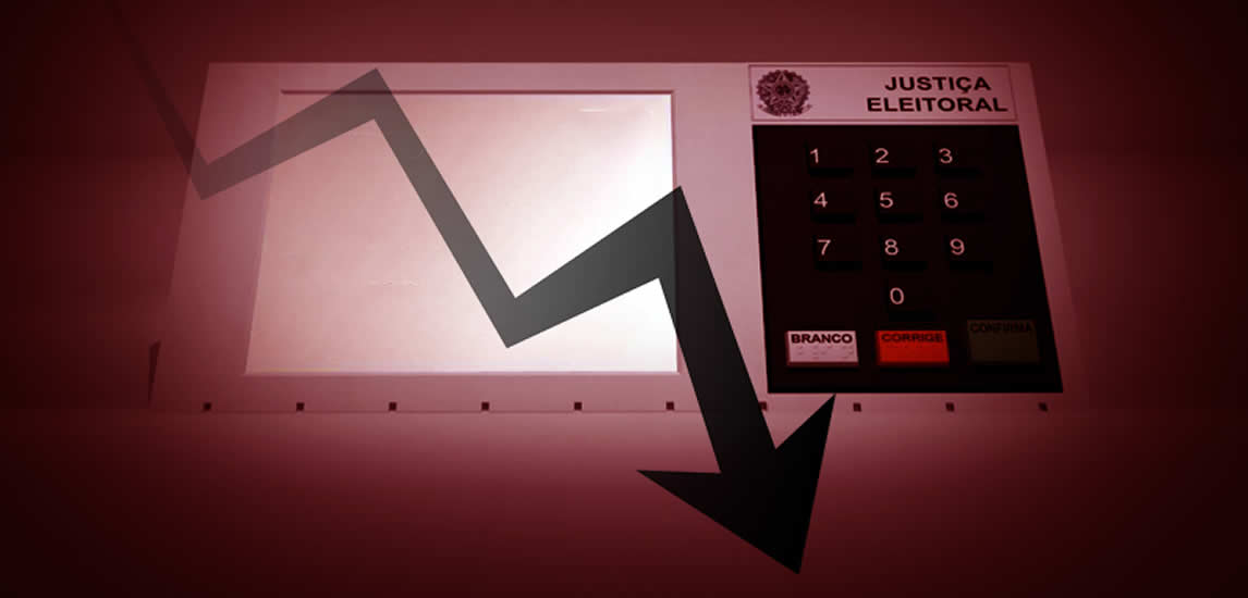 Urna eletrônica e grafico em queda